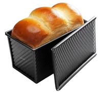 HQILRRA Moule à pain anti-adhésif en acier carbone avec couvercle pour la cuisson, capacité de 0,9 kg, Noir(21 x 12 x 11 cm)