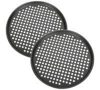 HQILRRA Plaques à pizza perforées rondes,Plaque pizza, lot de 2, 33cm, Gris,perforée, acier carbone,antiadhésive,(13"+13")