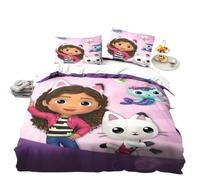 HQMOMO Gabby's Dollhouse Parure de lit pour enfant douce et mignonne 3D chat de dessin animé 100 % microfibre, lit simple, lit double, décoration d'intérieur pour filles et enfants, (220 x 240 + 80 x