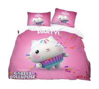 HQMOMO Gabby's Dollhouse Parure de lit pour enfant douce et mignonne 3D chat de dessin animé 100 % microfibre, lit simple, double, décoration d'intérieur pour filles et enfants, (220 x 240 + 80 x 80