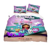 HQMOMO Gabby's Dollhouse Parure de lit pour enfant douce et mignonne 3D chat de dessin animé 100 % microfibre, lit simple, double, décoration d'intérieur pour filles et enfants, (220 x 240 + 80 x 80