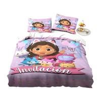 HQMOMO Gabby's Dollhouse Parure de lit pour enfant douce et mignonne 3D chat de dessin animé 100 % microfibre, lit simple, double, décoration d'intérieur pour filles et enfants, (220 x 240 + 80 x 80