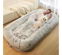 HQQXZQ Lit pour chien humain, lavable en fausse fourrure pour les personnes, pour faire la sieste, orthopédique, 180 x 114 x 35,6 cm, convient à vous et aux animaux de compagnie (gris)