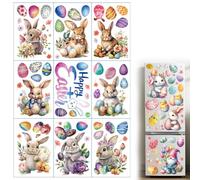 HQRKOTM Autocollants décor de Pâques fenêtre 9 feuilles, décoration de fenêtre lapin et oeuf de Pâques Pâques, stickers décoration de Pâques décoration de Pâques et de printemps décoration de fenêtre