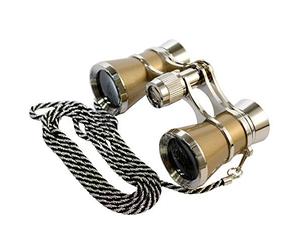 HQRP 3x25 Jumelles de Theatre Opera doré avec Bordure Argent avec Collier