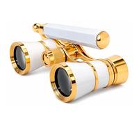 HQRP Jumelles d'opéra 3 x 25 avec poignée Extensible intégrée, Blanc nacré avec Bordure dorée et Optique cristalline (CCO)