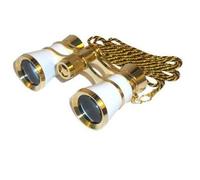 HQRP Lunettes d'opéra style vintage Blanc nacré avec décorations dorées et chaîne Grossissement 4 x Diamètre 25 mm