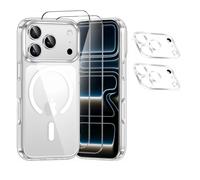 HQSELECTION® Coque Magnétique pour Iphone 17 PRO 6,3 Pouces + 2 Vitre Verres Trempés + 2 Caméra Protecteur ,Compatible Avec MagSafe ,Transparent