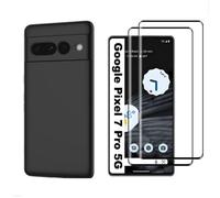 HQ-CLOUD® Coque NOIR Mat en Silicone Souple pour Google Pixel 7 PRO + 2 Verre trempé Film Protection écran - Anti Rayures - Ultra Résistant Dureté 9H
