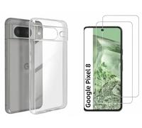 Hqselection® Coque Pour Google Pixel 8 Transparente Silicone En Gel Tpu Souple + 2 Verre Trempé Film Protection Écran - Anti Rayures - Ultra Résistant Dureté 9h