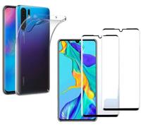 Hqselection® Coque Pour Huawei P30 Pro Transparente Silicone En Gel Tpu Souple + 2 Verre Trempé Film Protection Écran Incurvé Couverture Complète Bord Noir- Anti Rayures - Ultra Résistant Dureté 9h