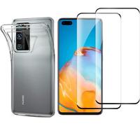 HQSELECTION® Coque pour Huawei P40 Pro Transparente Silicone en Gel TPU Souple + 2 Verre trempé Film Protection écran Incurvé couverture complète bord noir- Anti Rayures - Ultra Résistant Dureté 9H