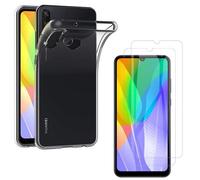 Hqselection® Coque Pour Huawei Y6p Transparente Silicone En Gel Tpu Souple + 2 Verre Trempé Film Protection Écran - Anti Rayures - Ultra Résistant Dureté 9h
