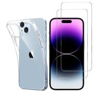 Hqselection® Coque Pour Iphone 15 (6.1") Transparente Silicone En Gel Tpu Souple + 2 Verre Trempé Film Protection Écran - Anti Rayures - Ultra Résistant Dureté 9h