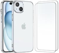 Hqselection® Coque Pour Iphone 15 Plus (6.7")Transparente Silicone En Gel Tpu Souple + 2 Verre Trempé Film Protection Écran - Anti Rayures - Ultra Résistant Dureté 9h