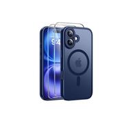 Coque Mat Magnétique - HQSELECTION - pour iPhone 16 - 2 Verre trempé - Compatible avec MagSafe - Antichoc - Bleu