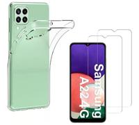 Hqselection® Coque Pour Samsung Galaxy A22 4g Transparente Silicone En Gel Tpu Souple + 2 Verre Trempé Film Protection Écran - Anti Rayures - Ultra Résistant Dureté 9h