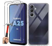 HQSELECTION® Coque pour Samsung Galaxy A25 5G Transparente Silicone en Gel TPU Souple + 2 Verre trempé Film Protection écran - Anti Rayures - Ultra Résistant Dureté 9H