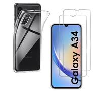 Hqselection® Coque Pour Samsung Galaxy A34 5g Transparente Silicone En Gel Tpu Souple + 2 Verre Trempé Film Protection Écran - Anti Rayures - Ultra Résistant Dureté 9h
