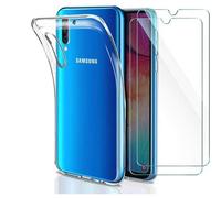 HQ-CLOUD® Coque pour Samsung Galaxy A50 Transparente Silicone en Gel TPU Souple + 2 Verre trempé Film Protection écran - Anti Rayures - Ultra Résistant Dureté 9H