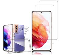 HQSELECTION® Coque pour Samsung Galaxy S21 PLUS Transparente Silicone en Gel TPU Souple + 2 Verre trempé Film Protection écran - Anti Rayures - Ultra Résistant Dureté 9H