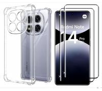 Hqselection® Coque Pour Xiaomi Redmi Note 14 Pro 5g Avec 2 Pièces Protection Écran En Verre Trempé,Ultra Transparent Étui De Protection En Silicone Antichoc Avec Coins Renforcés, Clair Mince Souple Tp