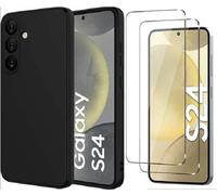 Hqselection® Coque Silicone Noir Mat Pour Samsung Galaxy S24 5g + 2 Verre Trempé Film Protection Écran - Anti Rayures - Ultra Résistant Dureté 9h