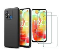 HQSELECTION® Coque Silicone NOIR Mat Pour Xiaomi Redmi 12C + 2 Verre trempé Film Protection écran - Anti Rayures - Ultra Résistant Dureté 9H