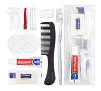 HQSLsund Lot de 5 kits d'hygiène personnelle en vrac, brosses à dents jetables avec brosse à dentifrice, peigne à fil dentaire, housse de savon et trousse de coiffeuse, trousses de toilette pour