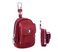 Hqunjikp Porte-clés en cuir PU, pochette souple compacte, porte-clés en cuir synthétique pour femmes, cartes de famille, écouteurs, argent, extérieur, maison, sac de voyage, rouge vin, Refer to