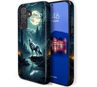HQUSZPT Coque pour Samsung Galaxy S25, coque de protection robuste à deux couches, compatible avec Samsung Galaxy S25, le loup hurle à la lune