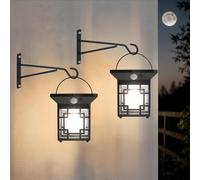 Hqynss Lanternes Murales Solaires, Lumière Vintage Extérieure, Lanternes de Jardin LED Suspendues avec Capteur, 3 Modes d’Éclairage, Étanche IP65 pour Garage, Jardin, Cour, Terrasse, Noir (Pack de 2)