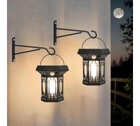 Hqynss Lanternes Solaires, Lanternes de Jardin LED Suspendues, Lumière Murale Solaire avec Capteur et 3 Modes d’Éclairage, Étanche IP65, pour Allée, Terrasse, Table, Extérieur (Pack de 2)