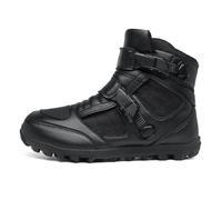 Hqyxh0317 Bottes de moto, intempéries en cuir microfibre, bottes de moto masculines classiques, prend en charge la cheville de traversée de moto(Black,47 EU)