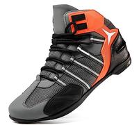 Hqyxh0317 Bottes de moto respirant sans glissement, tampon d'engrenage, semelle en caoutchouc résistante à un glissement, chaussures de bottes de moto(Orange,46 EU)