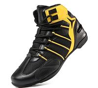 Hqyxh0317 Bottes de moto respirant sans glissement, tampon d'engrenage, semelle en caoutchouc résistante à un glissement, chaussures de bottes de moto(Yellow,42 EU)