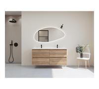 HR Infinity XXL 3d meuble de salle de bain 140 cm 2 vasques en céramique blanc mat 2 trous de robinetterie 4 tiroirs chêne français SW756011 / SW235801