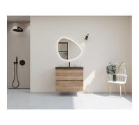 HR Infinity XXL 3d meuble de salle de bain ensemble 80 cm 1 vasque céramique djazz noir mat 1 trou pour robinet 2 tiroirs chêne français SW755235 / SW235610