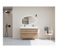 HR Infinity XXL ensemble de meubles de salle de bain 3d 120 cm 1 lavabo céramique kube blanc 2 trous de robinet 2 tiroirs chêne français SW755768 / SW707763