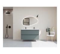 HR Infinity XXL ensemble de meubles de salle de bain 3d 120 cm 2 lavabos en céramique fin blanc mat 2 trous de robinet 2 tiroirs essence mat SW755759 / SW458047