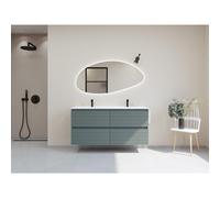 HR Infinity XXL ensemble de meubles de salle de bain 3d 140 cm 2 vasques en céramique fines blanc mat 2 trous de robinetterie 4 tiroirs essence mat SW756016 / SW235801