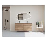 HR Infinity XXL ensemble de meubles de salle de bain 3d 140 cm 2 vasques en céramique gala blanc 2 trous de robinet 4 tiroirs chêne français SW756011 / SW235657