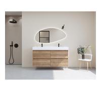 HR Infinity XXL ensemble de meubles de salle de bain 3d 140 cm 2 vasques en céramique kube blanc 2 trous de robinet 4 tiroirs chêne français SW756011 / SW756452