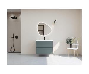 HR Infinity XXL ensemble de meubles de salle de bain 3d 80 cm 1 lavabo en céramique fin blanc mat 1 trou pour le robinet 2 tiroirs essence mat SW755242 / SW458027