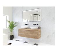 HR Matrix 3d meuble de salle de bain 120cm 1 tiroir sans poignée avec poignée strip en coloris chêne français avec top chêne français SW758157 / SW742500