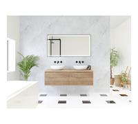 HR Matrix 3d meuble de salle de bain 140cm 2 tiroirs sans poignée avec bandeau couleur chêne français avec dessus chêne français SW757373 / SW742595