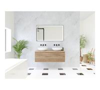 HR Matrix 3d meuble de salle de bain ensemble 120cm 2 tiroirs sans poignée avec poignée strip en couleur chêne français avec dessus chêne français SW758199 / SW742500