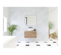 HR Matrix 3d meuble de salle de bain ensemble 80cm 1 tiroir sans poignée avec bandeau couleur chêne français avec dessus chêne français SW757128 / SW742381