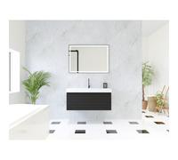 HR Matrix ensemble de meubles de salle de bain 3d 100cm 1 tiroir sans poignée avec bandeau couleur noir mat avec lavabo juste 1 trou de robinetterie blanc SW757895 / SW457623
