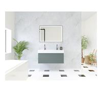 HR Matrix ensemble de meubles de salle de bain 3d 100cm 1 tiroir sans poignée avec bandeau de poignée en couleur petrol matt avec lavabo kube 2 trous de robinetterie blanc SW757905 / SW707775